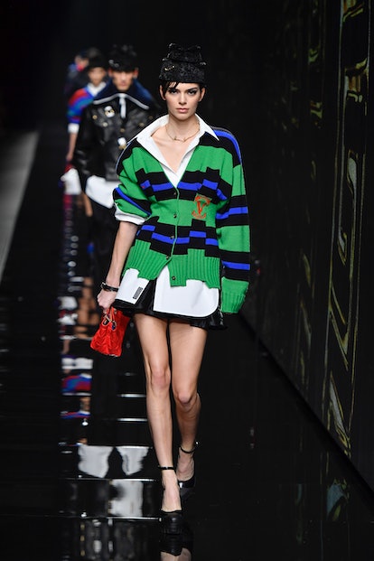 Kendall Jenner walks the runway during the Versace fashion show as part of Milan Fashion Week Fall/W...