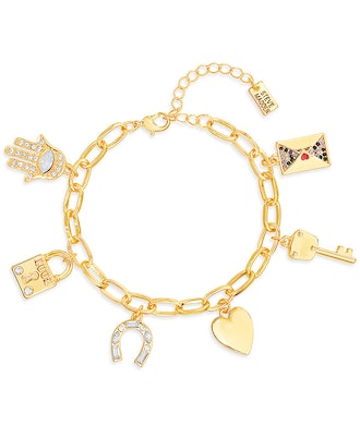 Gold-Tone Crystal Rolo-Link Charm Bracelet