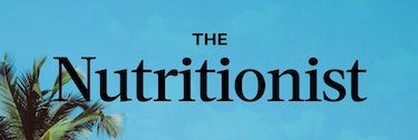 "The Nutritionist" text with the sky in the background and palm tree branches in the bottom left cor...