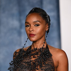 Janelle Monae wore a black velvet gown with black beads