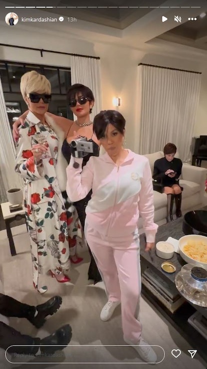 Khloé Kardashian, Kourtney Kardashian, and Kylie Jenner dressed as different version of their mom, K...